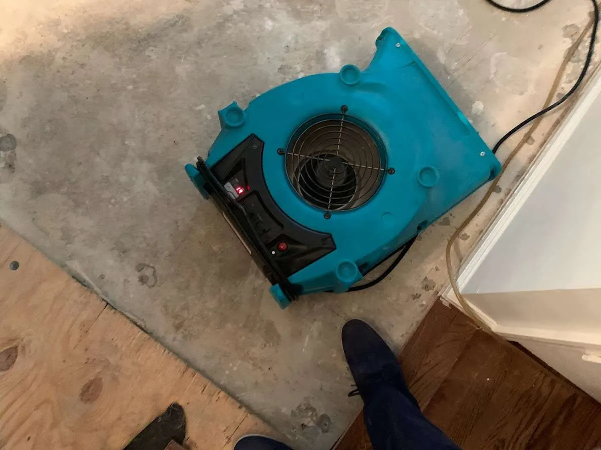 Air mover drying subfloor during Leak Detection & Repair in Norridge